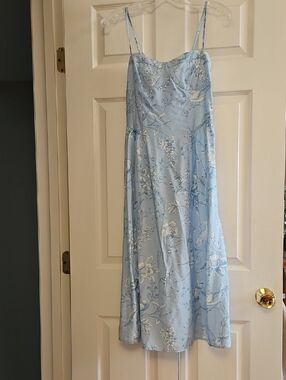 LOFT Light Blue Floral Midi Slip Dress
